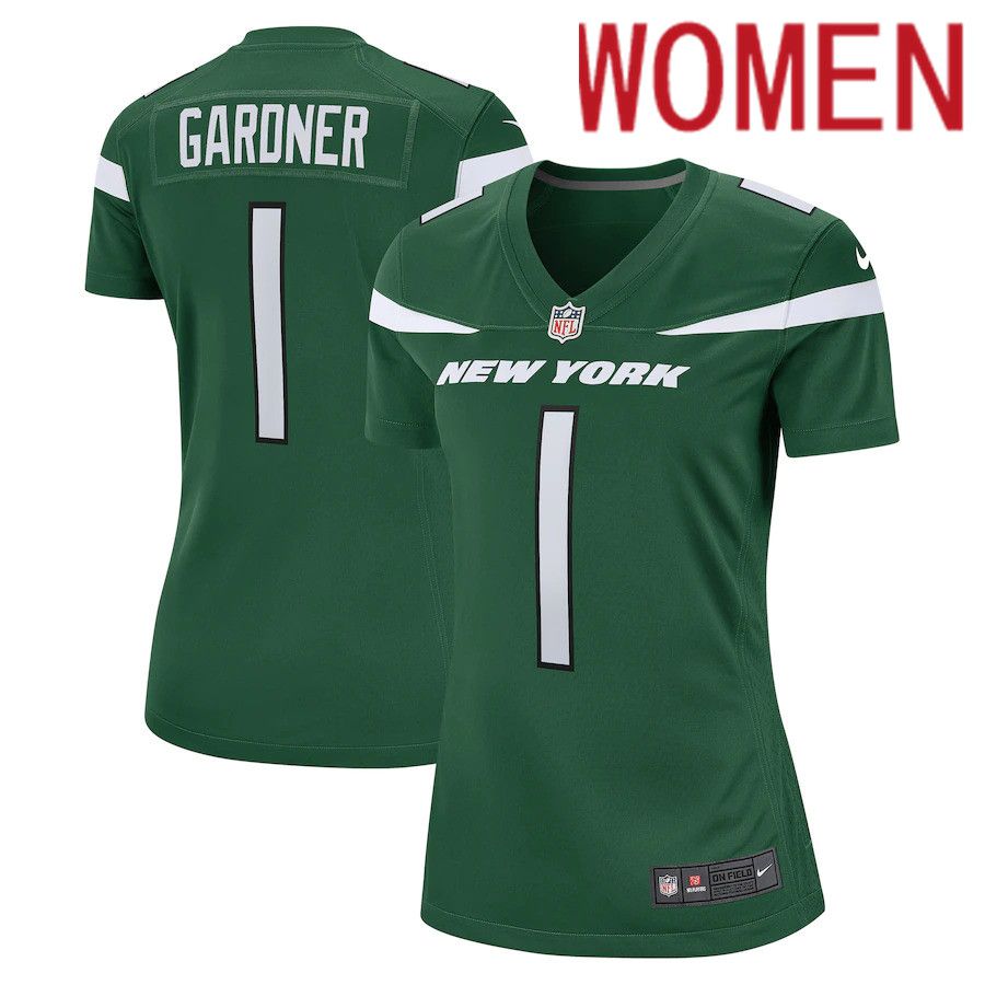 Women New York Jets #1 Ahmad Sauce Gardner Nike Gotham Green 2022 NFL Draft First Round Pick Game Jersey